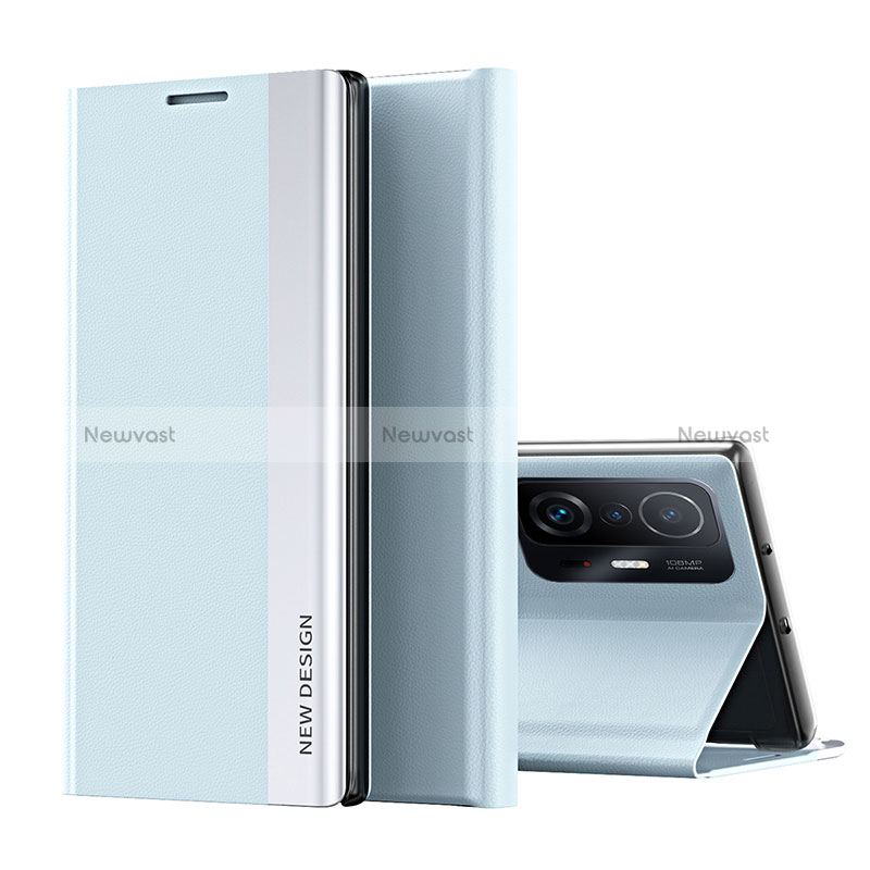 Leather Case Stands Flip Cover Holder Q01H for Xiaomi Mi 11T Pro 5G Sky Blue