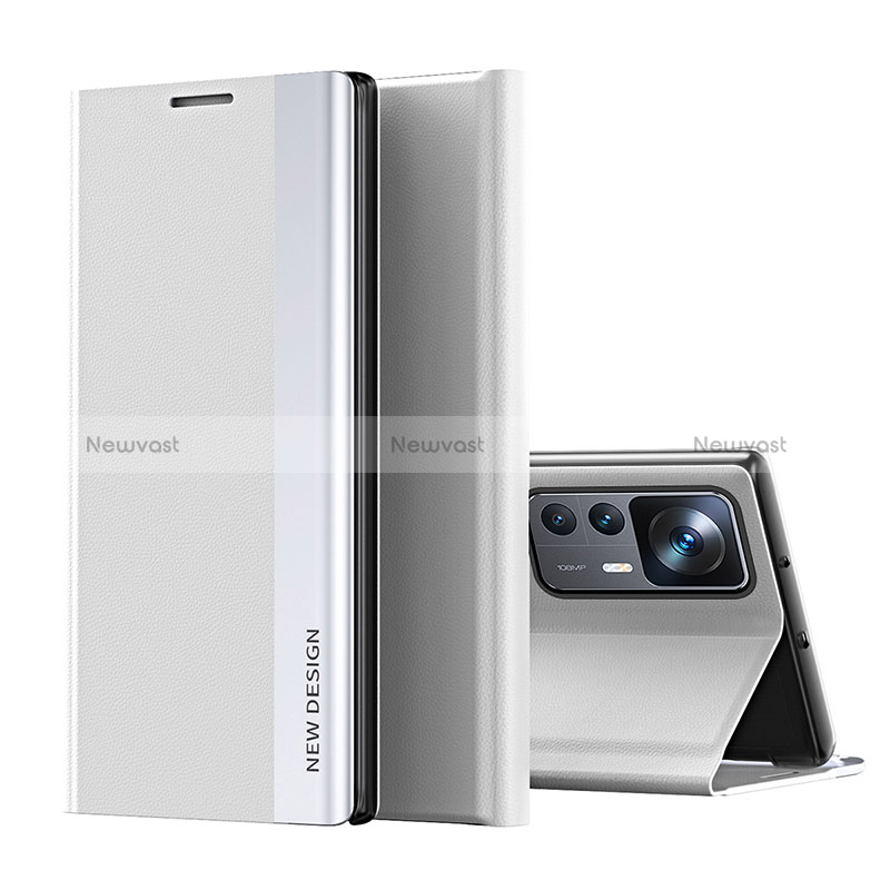 Leather Case Stands Flip Cover Holder Q01H for Xiaomi Mi 12T 5G Silver