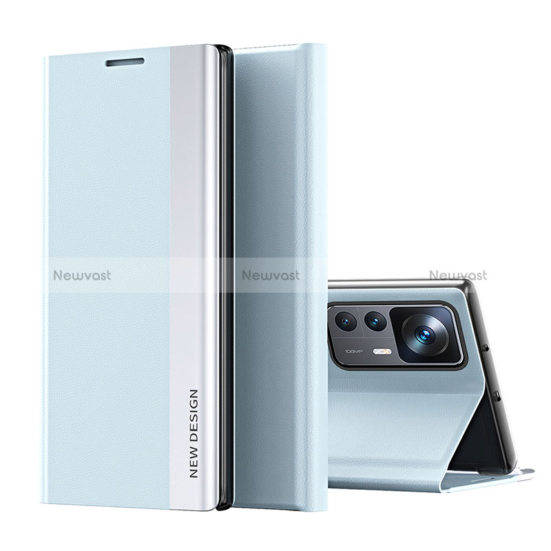 Leather Case Stands Flip Cover Holder Q01H for Xiaomi Mi 12T 5G Sky Blue