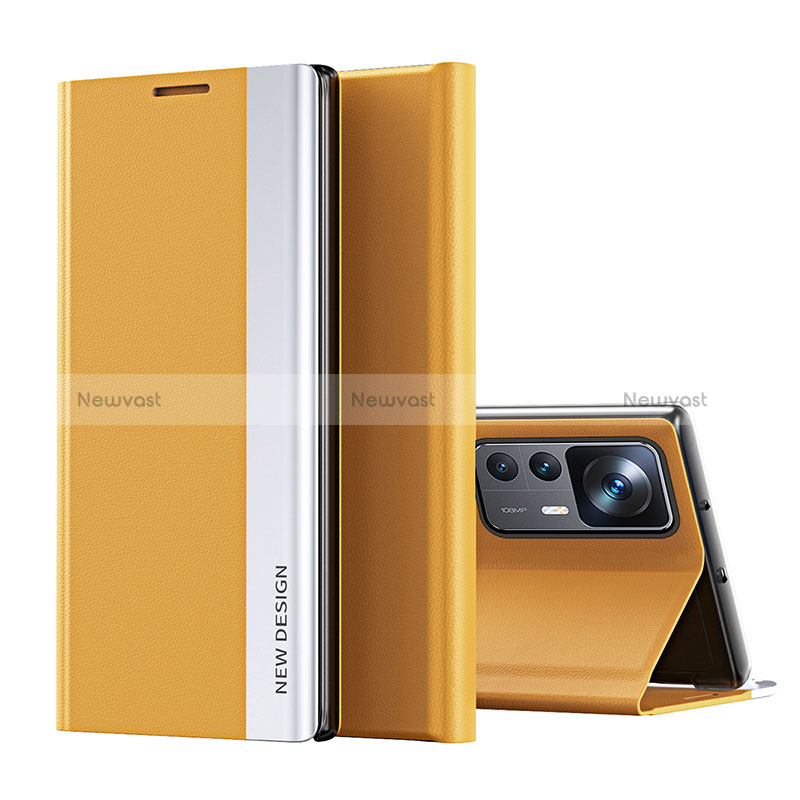 Leather Case Stands Flip Cover Holder Q01H for Xiaomi Mi 12T 5G Yellow