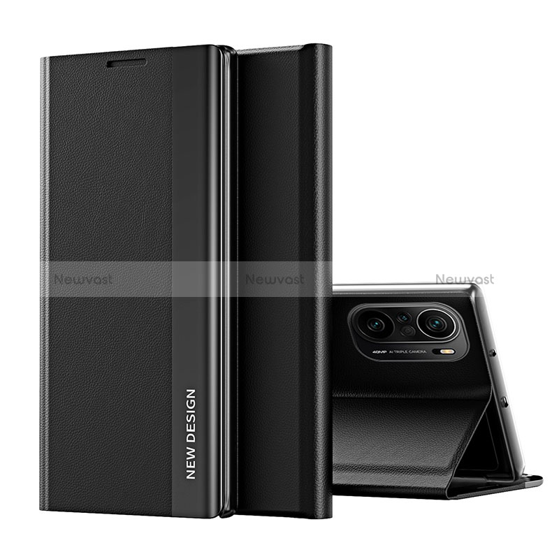 Leather Case Stands Flip Cover Holder Q01H for Xiaomi Poco F3 5G Black