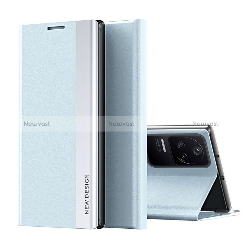 Leather Case Stands Flip Cover Holder Q01H for Xiaomi Poco F4 5G Sky Blue