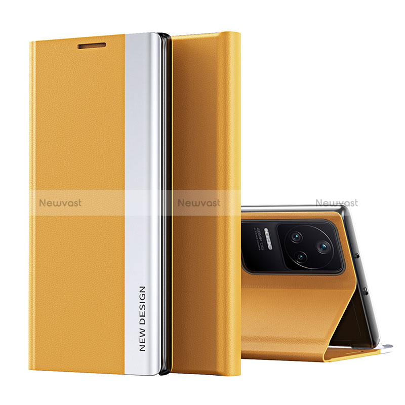 Leather Case Stands Flip Cover Holder Q01H for Xiaomi Poco F4 5G Yellow