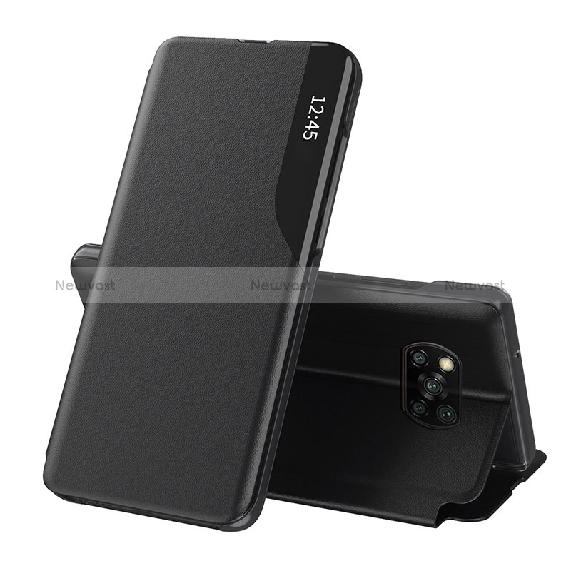 Leather Case Stands Flip Cover Holder Q01H for Xiaomi Poco X3 Pro Black