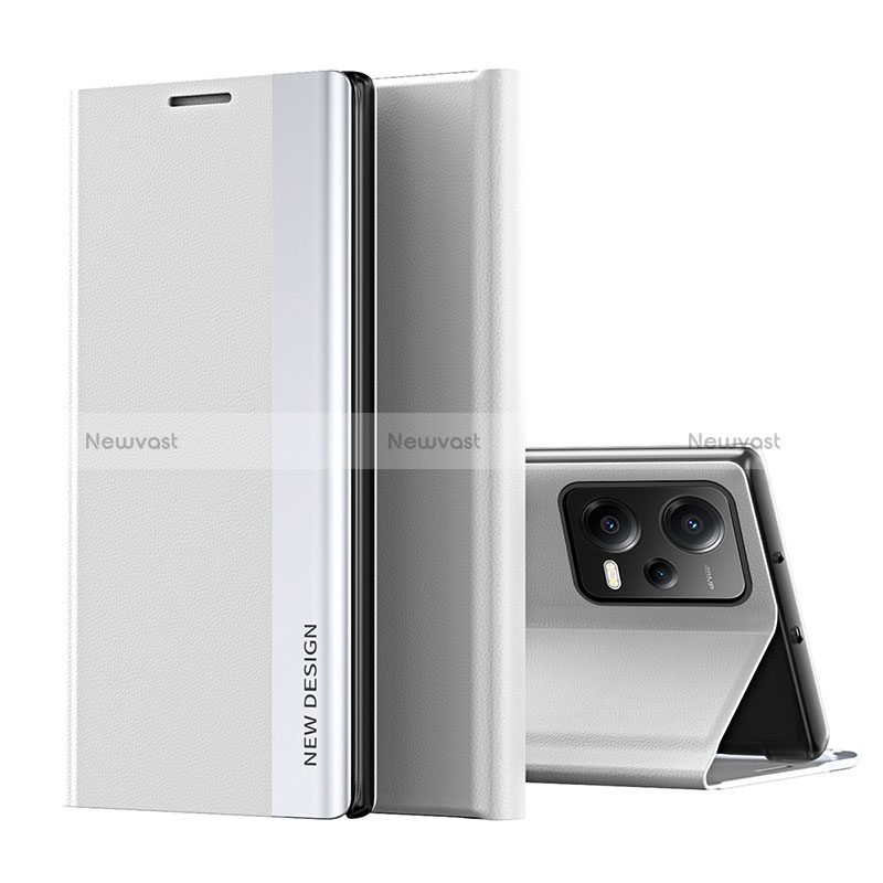 Leather Case Stands Flip Cover Holder Q01H for Xiaomi Poco X5 5G Silver