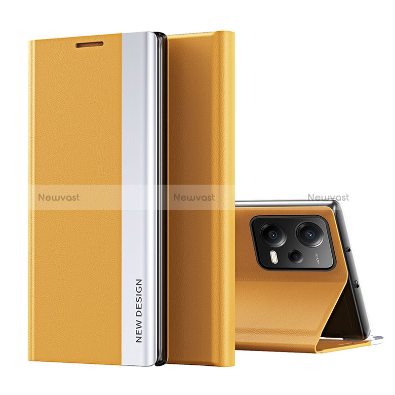 Leather Case Stands Flip Cover Holder Q01H for Xiaomi Poco X5 5G Yellow