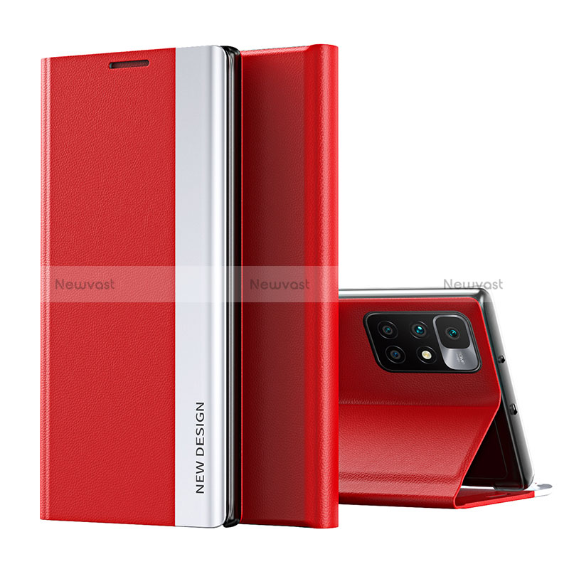 Leather Case Stands Flip Cover Holder Q01H for Xiaomi Redmi 10 (2022) Red