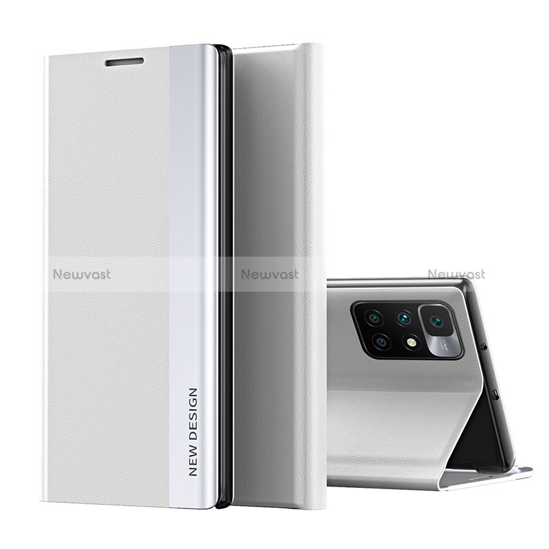 Leather Case Stands Flip Cover Holder Q01H for Xiaomi Redmi 10 (2022) Silver