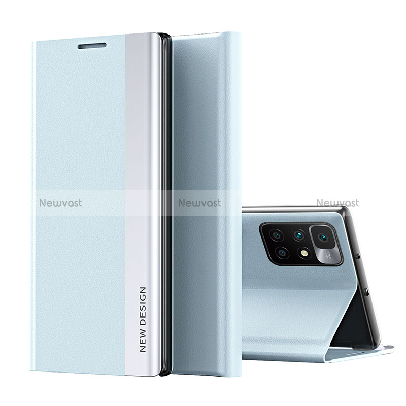 Leather Case Stands Flip Cover Holder Q01H for Xiaomi Redmi 10 4G Sky Blue