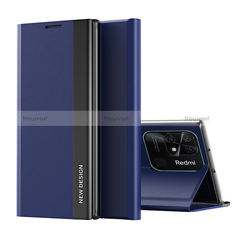 Leather Case Stands Flip Cover Holder Q01H for Xiaomi Redmi 10 India Blue