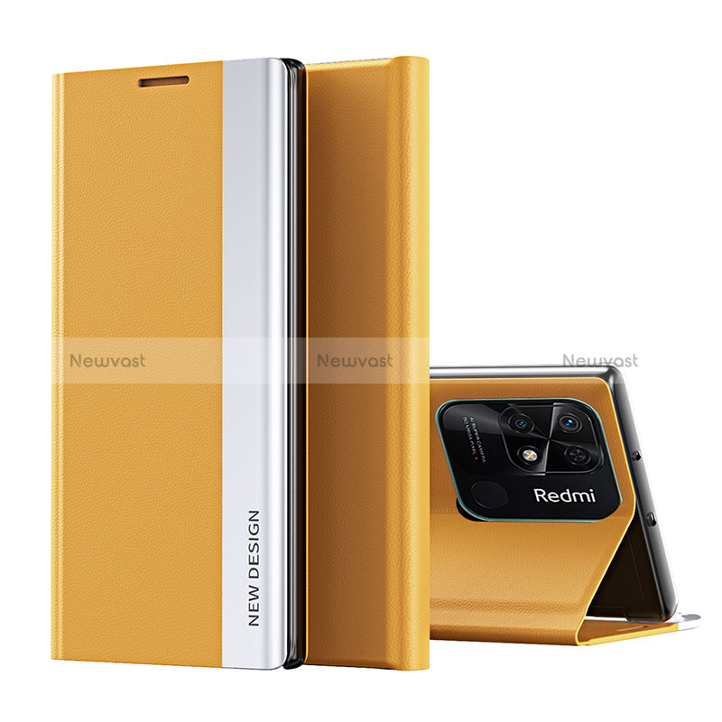 Leather Case Stands Flip Cover Holder Q01H for Xiaomi Redmi 10 India Yellow