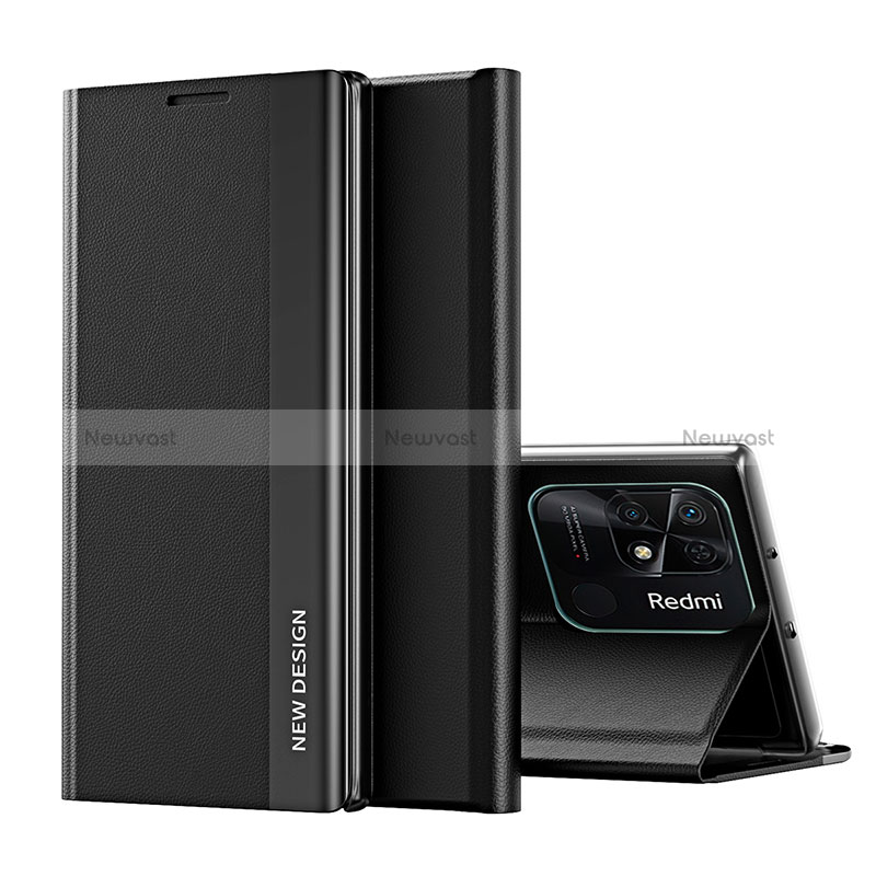 Leather Case Stands Flip Cover Holder Q01H for Xiaomi Redmi 10 Power Black