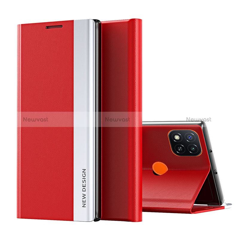 Leather Case Stands Flip Cover Holder Q01H for Xiaomi Redmi 10A 4G Red