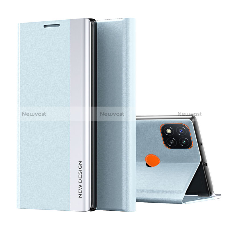 Leather Case Stands Flip Cover Holder Q01H for Xiaomi Redmi 10A 4G Sky Blue