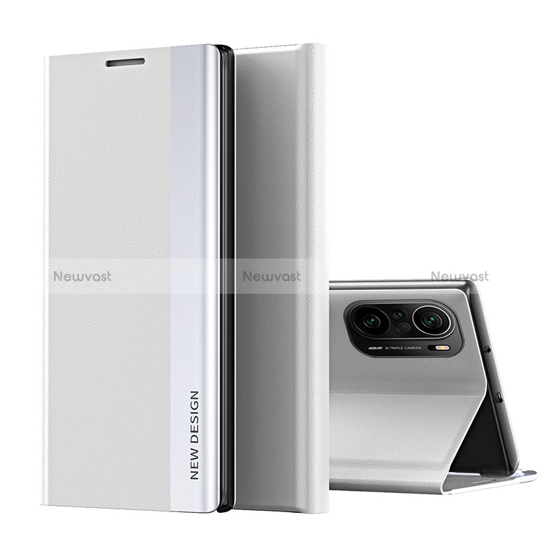 Leather Case Stands Flip Cover Holder Q01H for Xiaomi Redmi K40 Pro 5G Silver