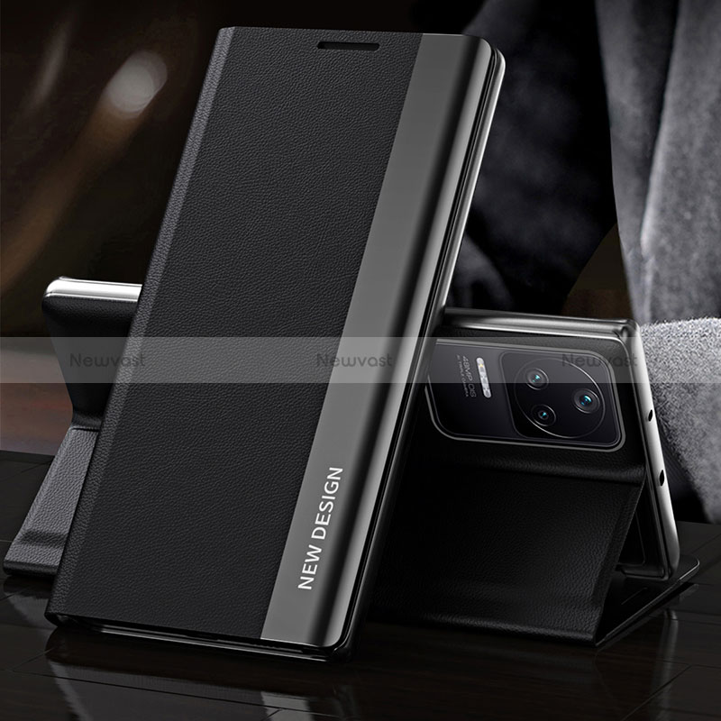 Leather Case Stands Flip Cover Holder Q01H for Xiaomi Redmi K40S 5G Black