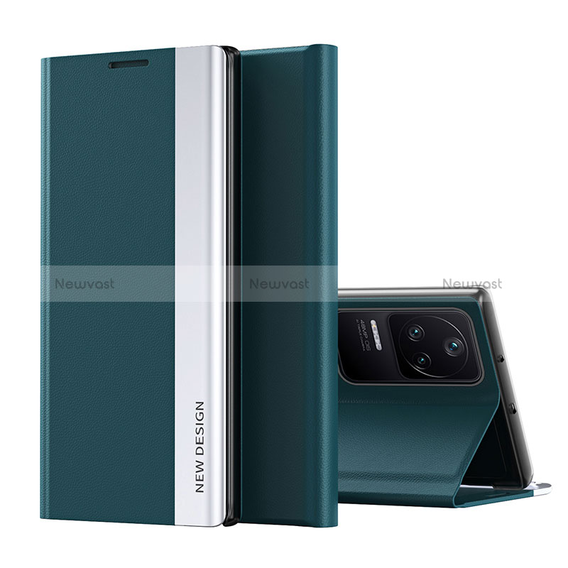 Leather Case Stands Flip Cover Holder Q01H for Xiaomi Redmi K40S 5G Green