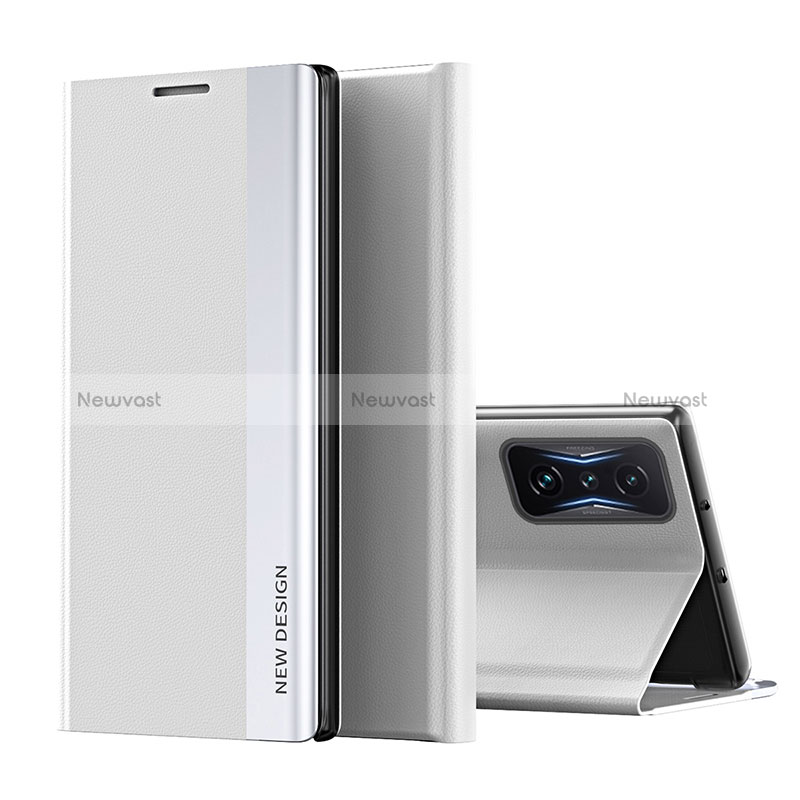 Leather Case Stands Flip Cover Holder Q01H for Xiaomi Redmi K50 Gaming 5G Silver