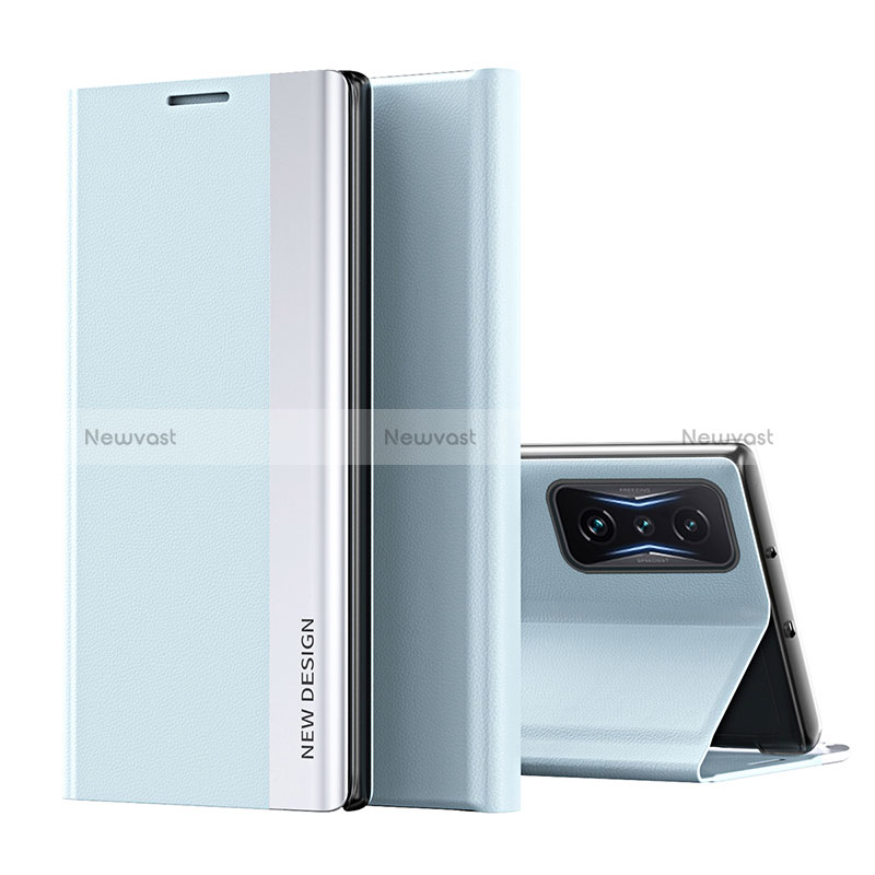 Leather Case Stands Flip Cover Holder Q01H for Xiaomi Redmi K50 Gaming AMG F1 5G Sky Blue