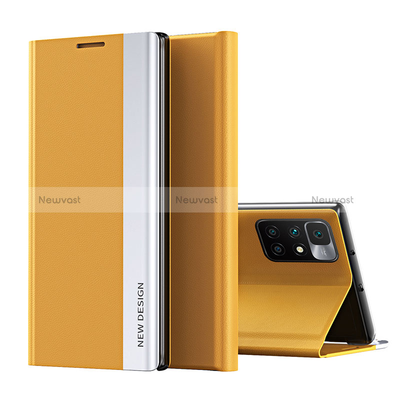 Leather Case Stands Flip Cover Holder Q01H for Xiaomi Redmi Note 11 4G (2021) Yellow