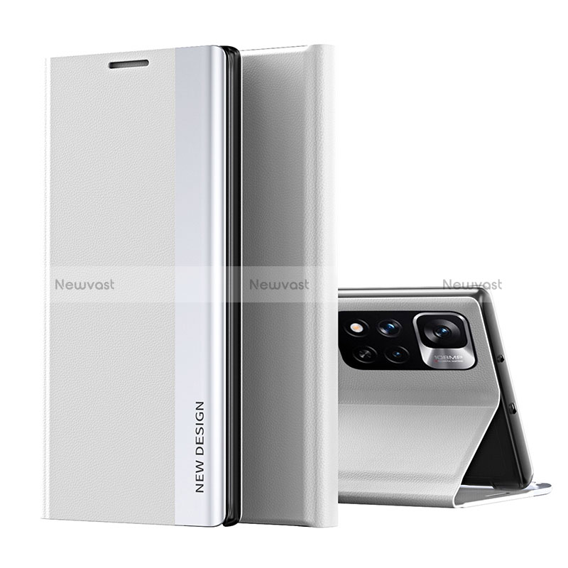 Leather Case Stands Flip Cover Holder Q01H for Xiaomi Redmi Note 11 Pro+ Plus 5G Silver