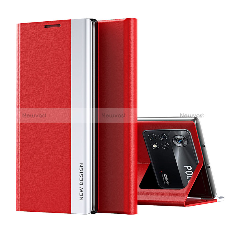 Leather Case Stands Flip Cover Holder Q01H for Xiaomi Redmi Note 11E Pro 5G Red