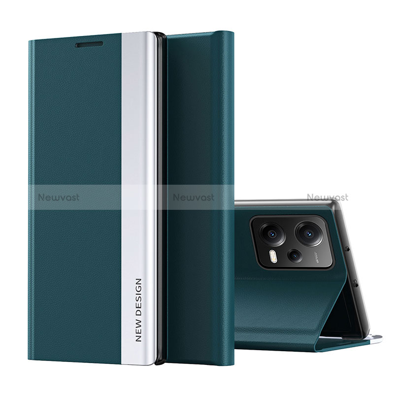 Leather Case Stands Flip Cover Holder Q01H for Xiaomi Redmi Note 12 5G Green