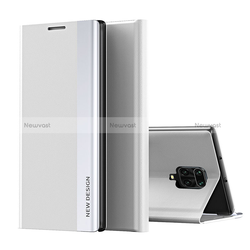 Leather Case Stands Flip Cover Holder Q01H for Xiaomi Redmi Note 9 Pro Max Silver