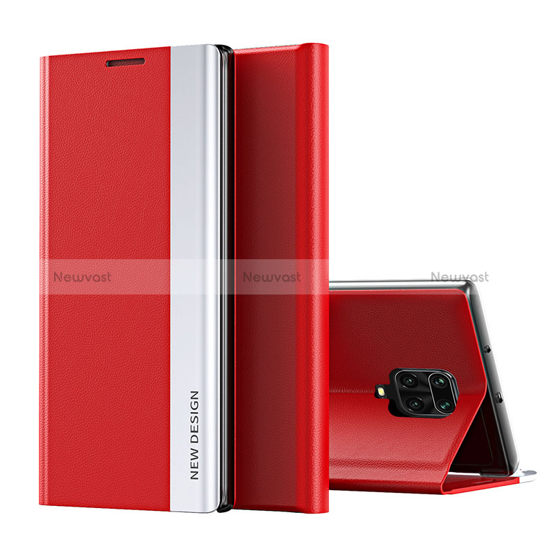 Leather Case Stands Flip Cover Holder Q01H for Xiaomi Redmi Note 9S Red