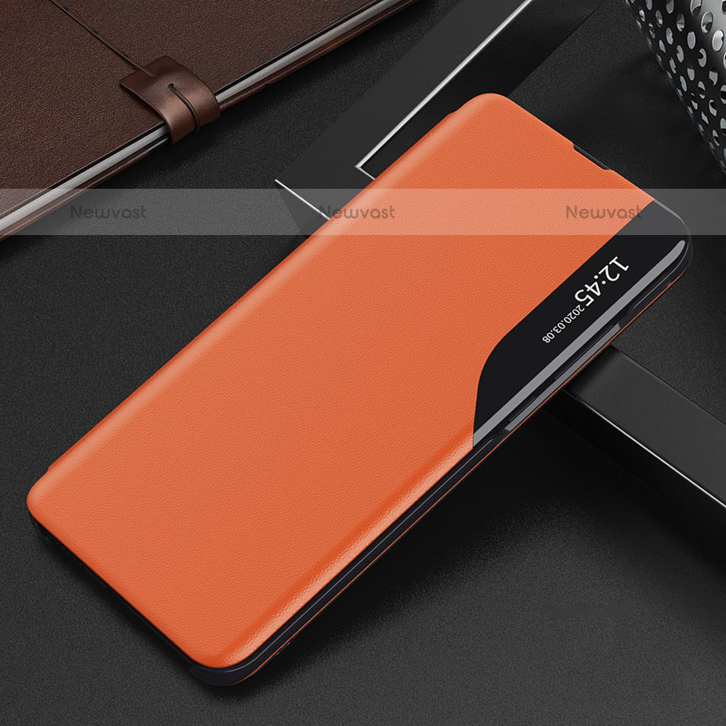 Leather Case Stands Flip Cover Holder Q02H for Samsung Galaxy M53 5G Orange