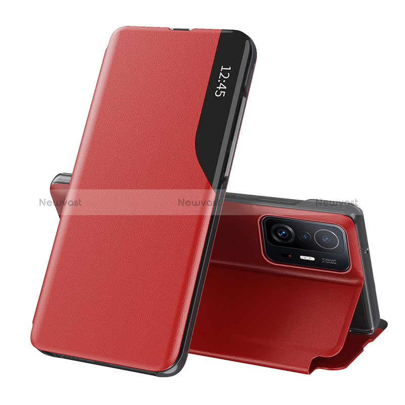 Leather Case Stands Flip Cover Holder Q02H for Xiaomi Mi 11T 5G Red