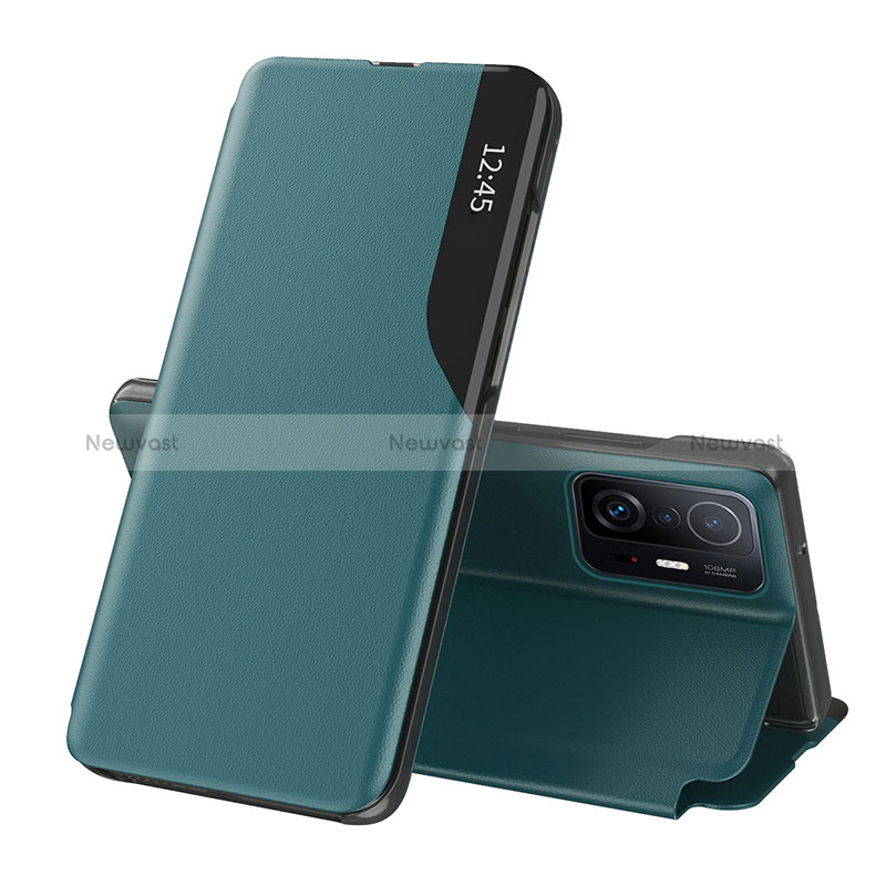 Leather Case Stands Flip Cover Holder Q02H for Xiaomi Mi 11T Pro 5G Green