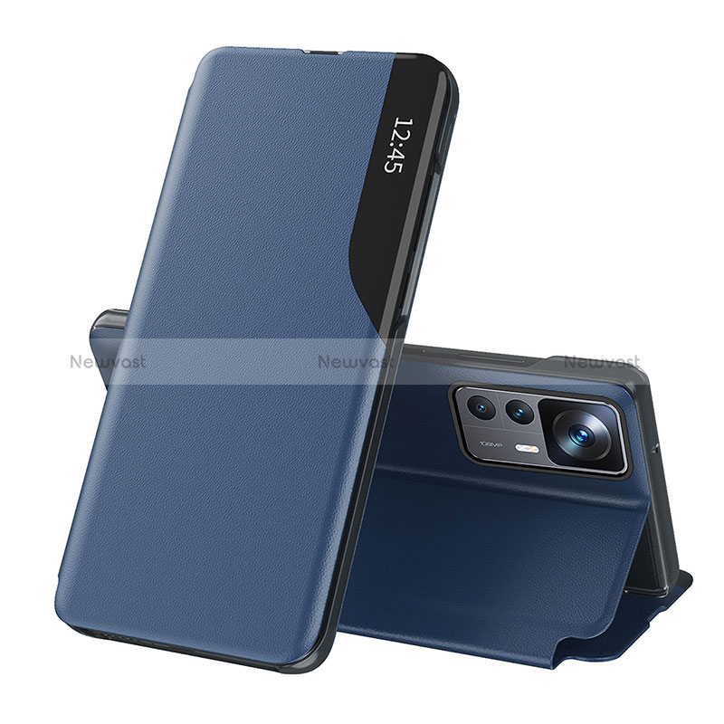 Leather Case Stands Flip Cover Holder Q02H for Xiaomi Mi 12T Pro 5G Blue