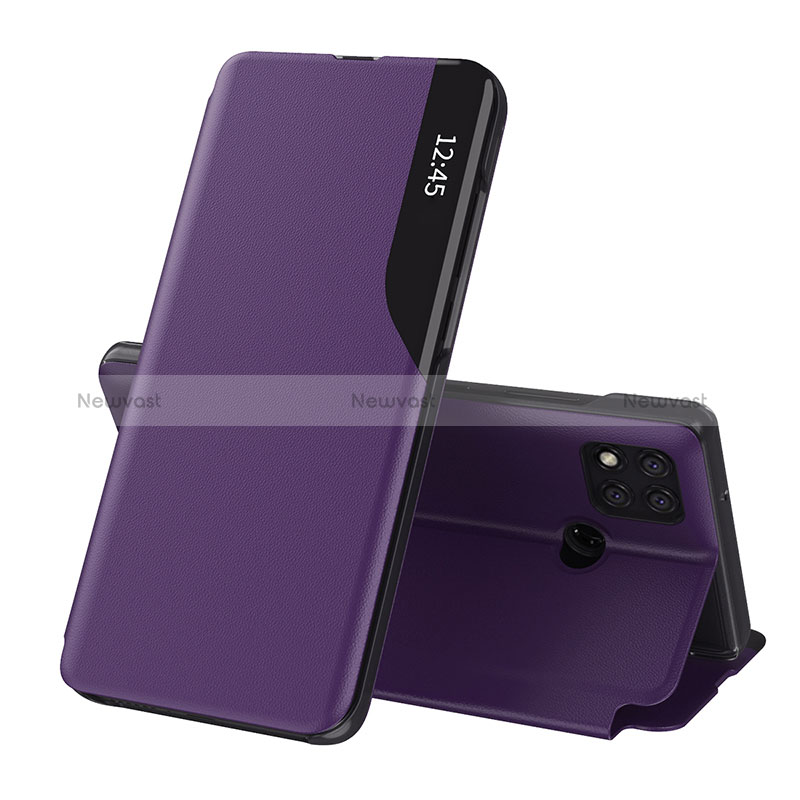 Leather Case Stands Flip Cover Holder Q02H for Xiaomi POCO C3 Purple