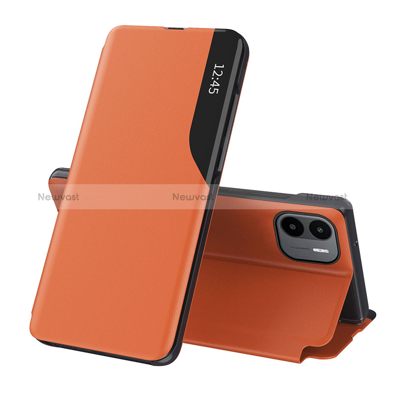 Leather Case Stands Flip Cover Holder Q02H for Xiaomi Poco C51 Orange