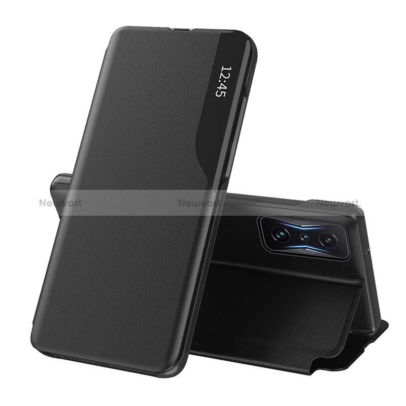 Leather Case Stands Flip Cover Holder Q02H for Xiaomi Poco F4 GT 5G Black