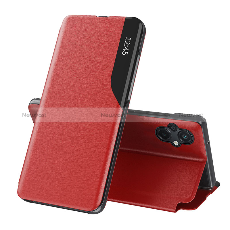 Leather Case Stands Flip Cover Holder Q02H for Xiaomi Poco M5 4G Red