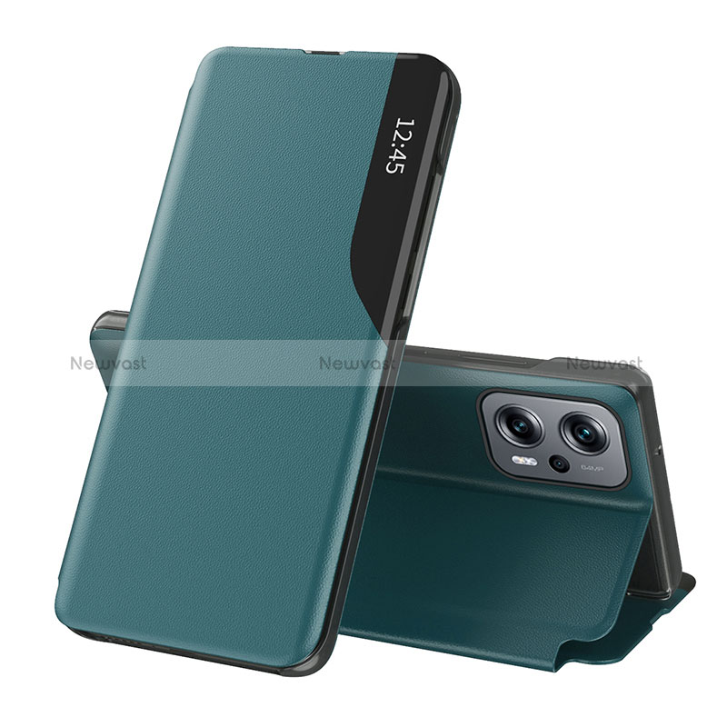 Leather Case Stands Flip Cover Holder Q02H for Xiaomi Poco X4 GT 5G Green