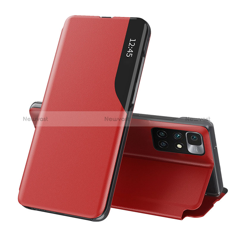 Leather Case Stands Flip Cover Holder Q02H for Xiaomi Redmi 10 (2022) Red