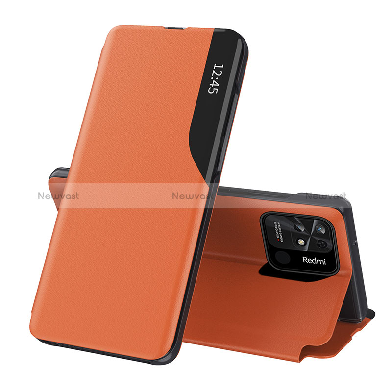 Leather Case Stands Flip Cover Holder Q02H for Xiaomi Redmi 10 Power Orange