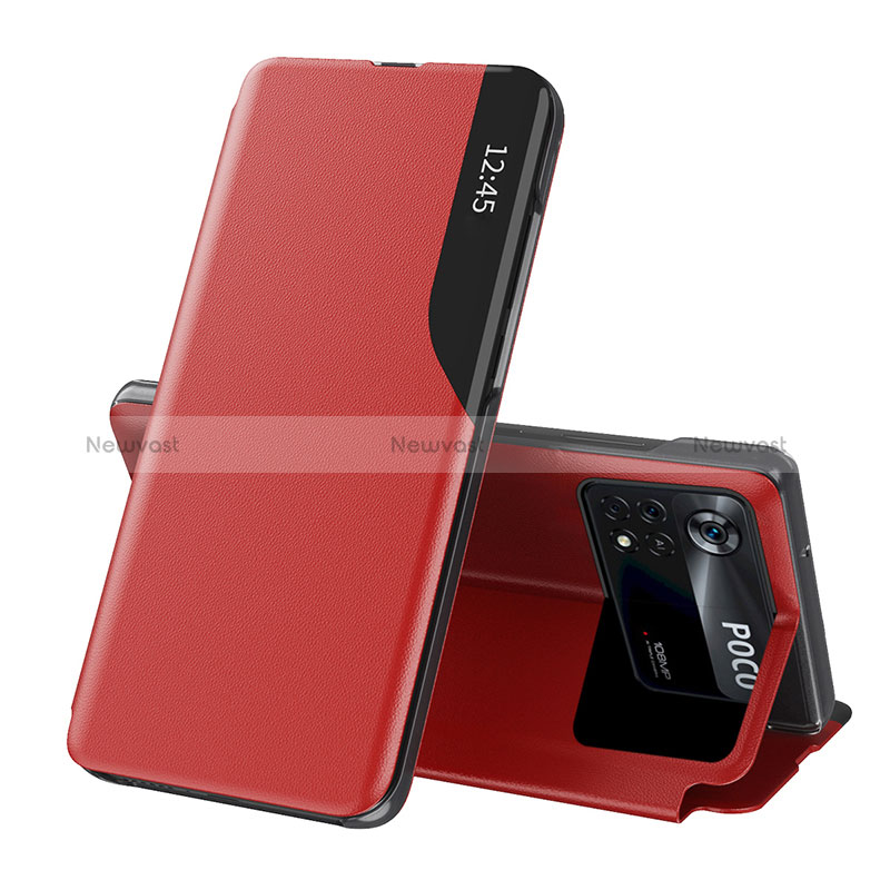 Leather Case Stands Flip Cover Holder Q02H for Xiaomi Redmi Note 11E Pro 5G Red