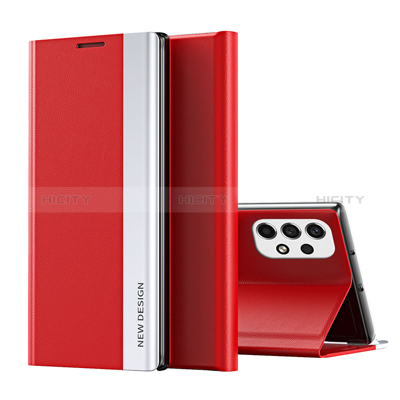 Leather Case Stands Flip Cover Holder Q03H for Samsung Galaxy A73 5G Red