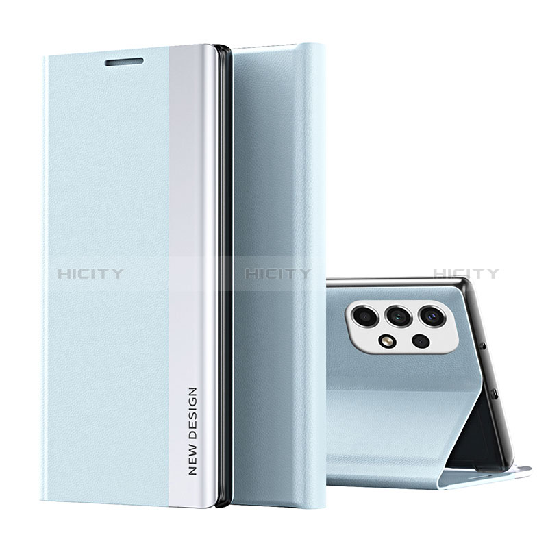 Leather Case Stands Flip Cover Holder Q03H for Samsung Galaxy A73 5G Sky Blue