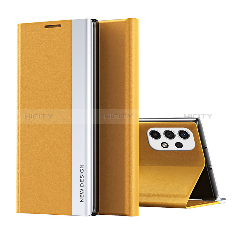 Leather Case Stands Flip Cover Holder Q03H for Samsung Galaxy A73 5G Yellow