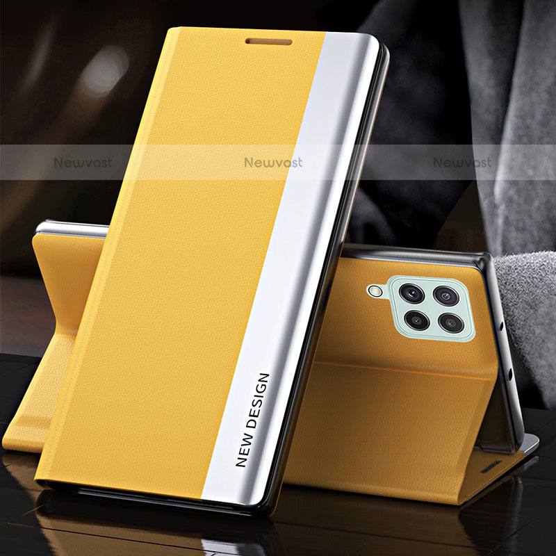 Leather Case Stands Flip Cover Holder Q03H for Samsung Galaxy M53 5G Yellow