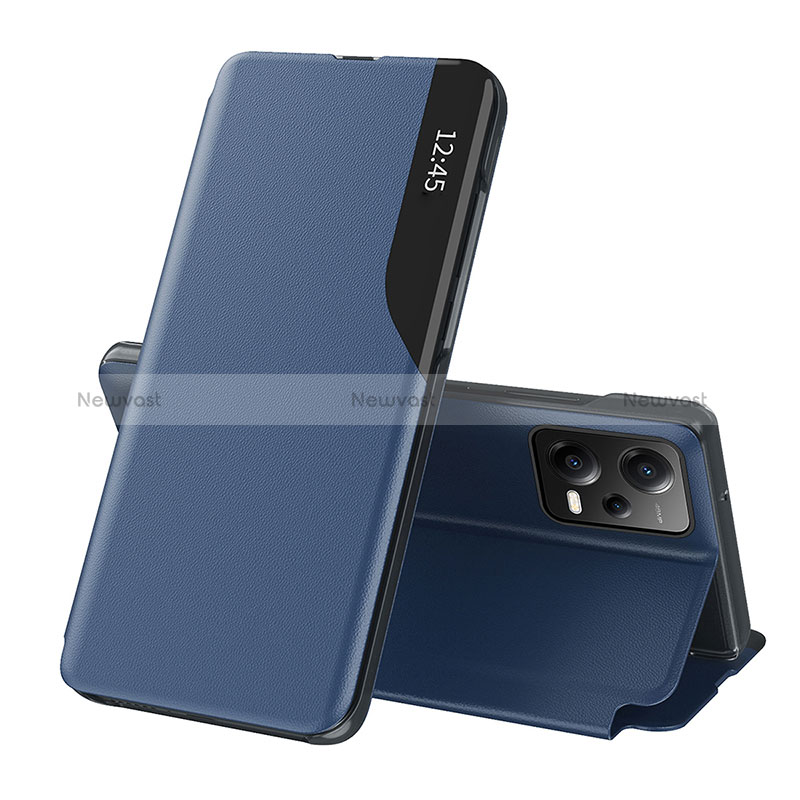 Leather Case Stands Flip Cover Holder Q03H for Xiaomi Poco X5 5G Blue