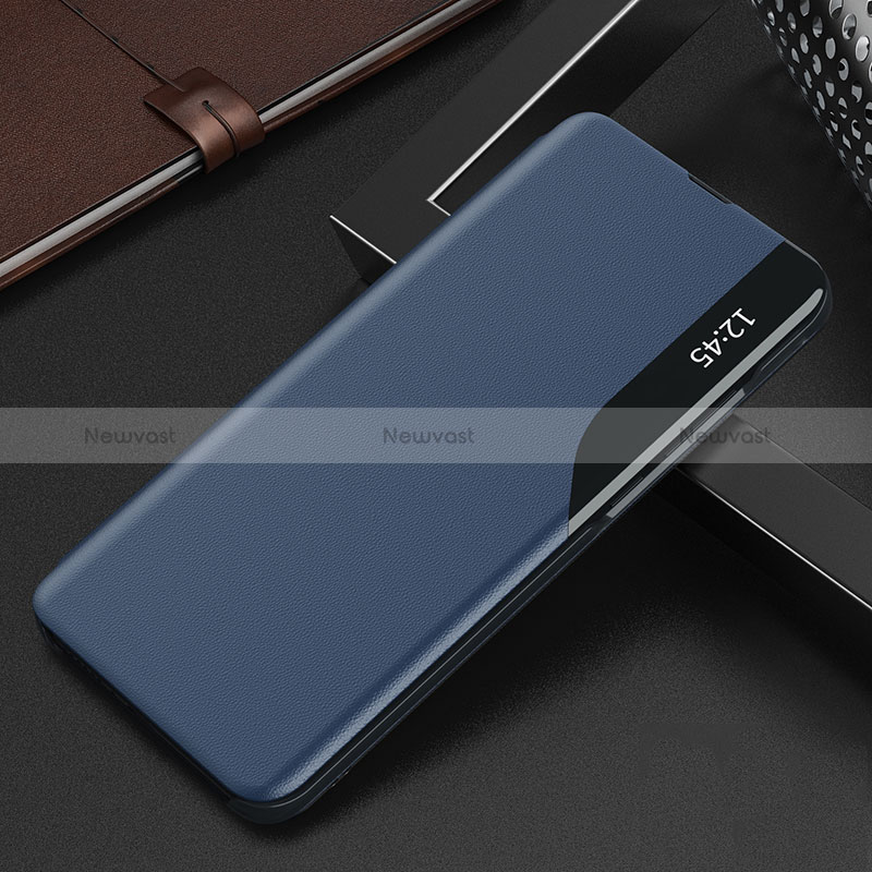 Leather Case Stands Flip Cover Holder Q03H for Xiaomi Redmi Note 10 4G Blue