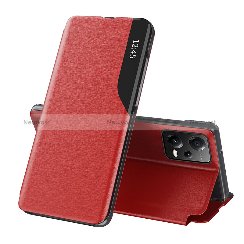 Leather Case Stands Flip Cover Holder Q03H for Xiaomi Redmi Note 12 5G Red