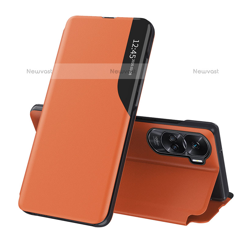 Leather Case Stands Flip Cover Holder QH1 for Huawei Honor 90 Lite 5G Orange