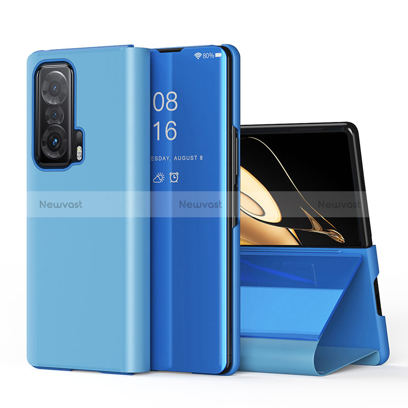 Leather Case Stands Flip Cover Holder QH1 for Huawei Honor Magic V 5G Blue